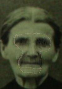 an old woman's face is drawn on a black background