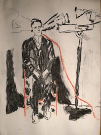 a drawing of a man sitting in a chair