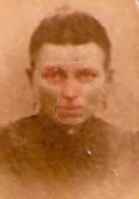 an old photo of a woman with a red face