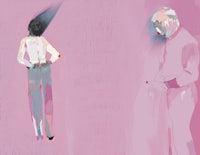 a painting of a man and a woman standing next to each other