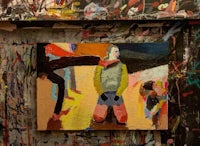 a painting of a man standing in front of a painting