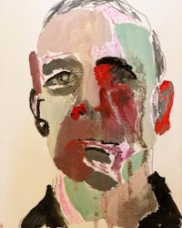 a painting of a man with a red face
