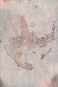 a painting of a face with a pink background