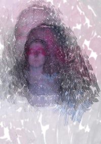 a photo of a woman with a pink face