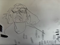 a drawing of a woman with glasses on a piece of paper
